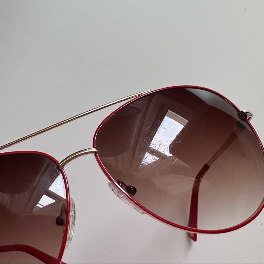 Michael Kors Gold & Red Trim Aviator Sunglasses - Picture 12 of 14